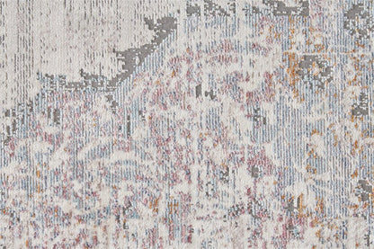 10' X 14' Ivory Gray And Pink Abstract Distressed Area Rug With Fringe