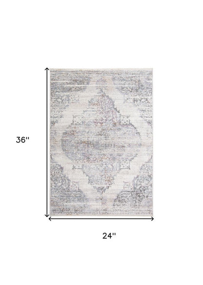 10' X 14' Ivory Gray And Pink Abstract Distressed Area Rug With Fringe