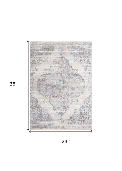 10' X 14' Ivory Gray And Pink Abstract Distressed Area Rug With Fringe