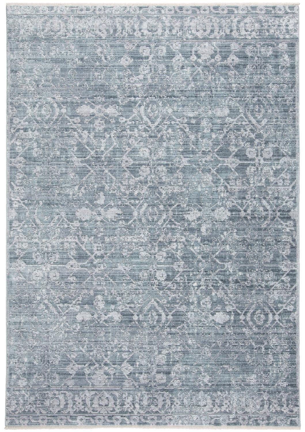 5' X 8' Blue Gray And Silver Abstract Distressed Area Rug With Fringe
