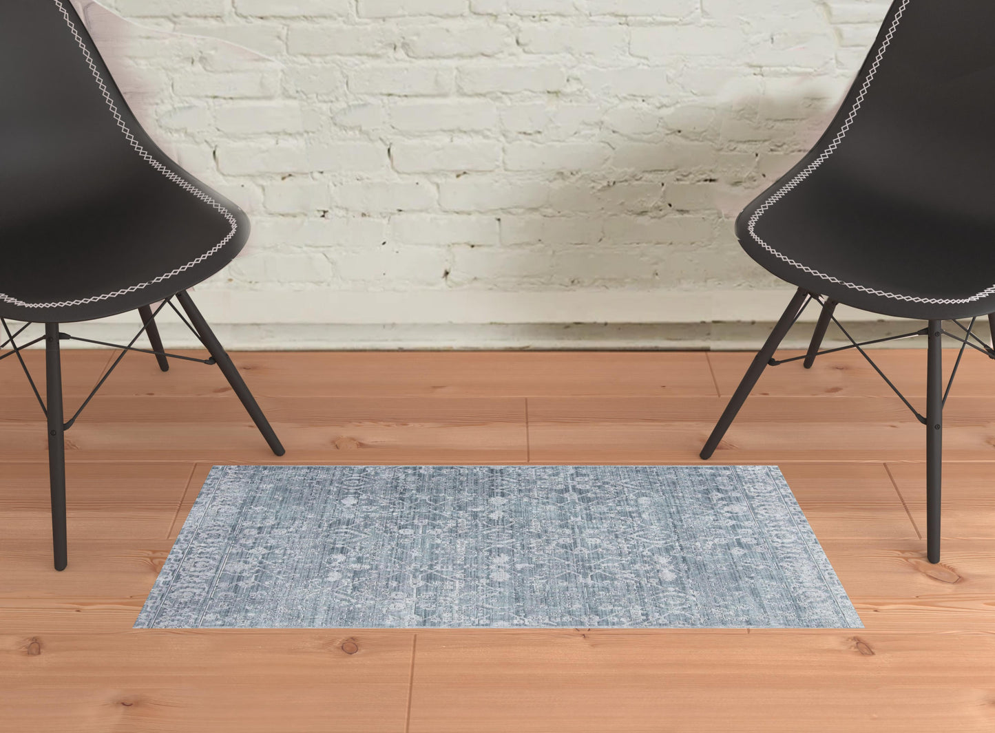 5' X 8' Blue Gray And Silver Abstract Distressed Area Rug With Fringe