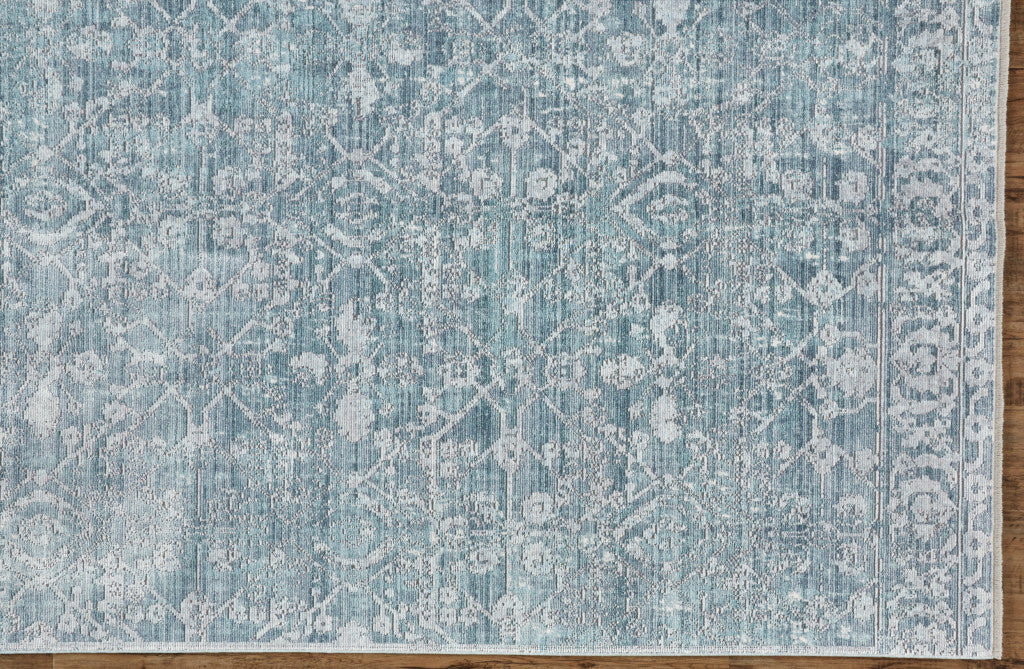 5' X 8' Blue Gray And Silver Abstract Distressed Area Rug With Fringe