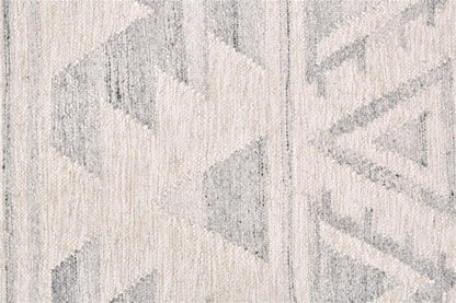 9' X 12' Blue and Ivory Wool Geometric Flatweave Handmade Area Rug With Fringe