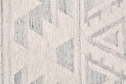 9' X 12' Blue and Ivory Wool Geometric Flatweave Handmade Area Rug With Fringe