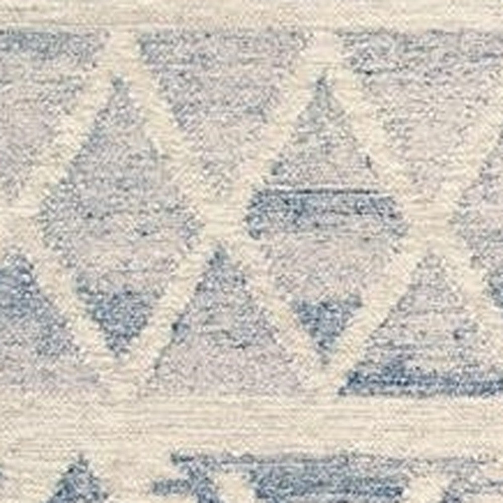 8' X 10' Ivory Gray And Blue Wool Geometric Dhurrie Flatweave Handmade Area Rug With Fringe