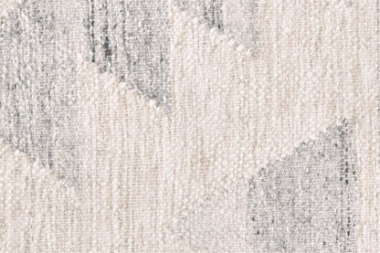 9' X 12' Blue and Ivory Wool Geometric Flatweave Handmade Area Rug With Fringe