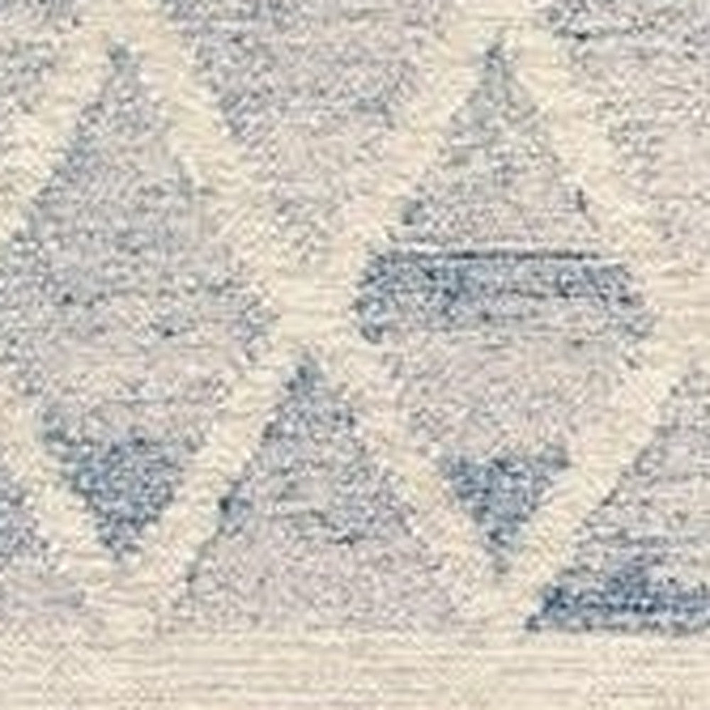 8' X 10' Ivory Gray And Blue Wool Geometric Dhurrie Flatweave Handmade Area Rug With Fringe