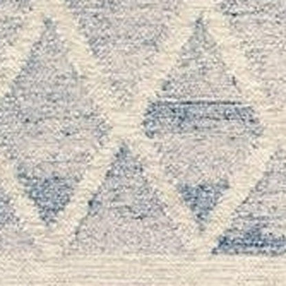 10' X 14' Blue and Ivory Wool Geometric Flatweave Handmade Area Rug With Fringe