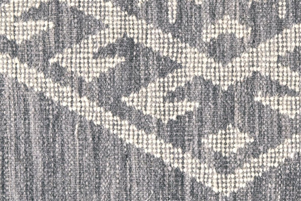 9' X 12' Gray Ivory And Blue Wool Geometric Dhurrie Flatweave Handmade Area Rug With Fringe