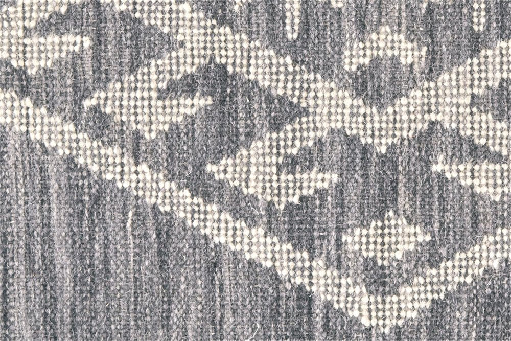 9' X 12' Gray Ivory And Blue Wool Geometric Dhurrie Flatweave Handmade Area Rug With Fringe