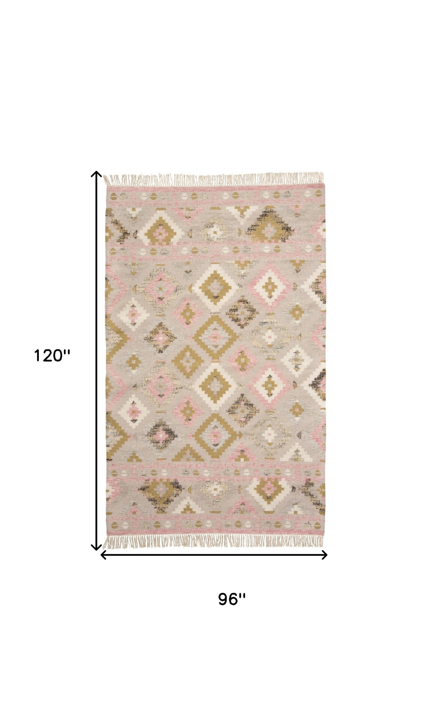 9' X 12' Pink Gold And Taupe Wool Geometric Dhurrie Flatweave Handmade Area Rug With Fringe