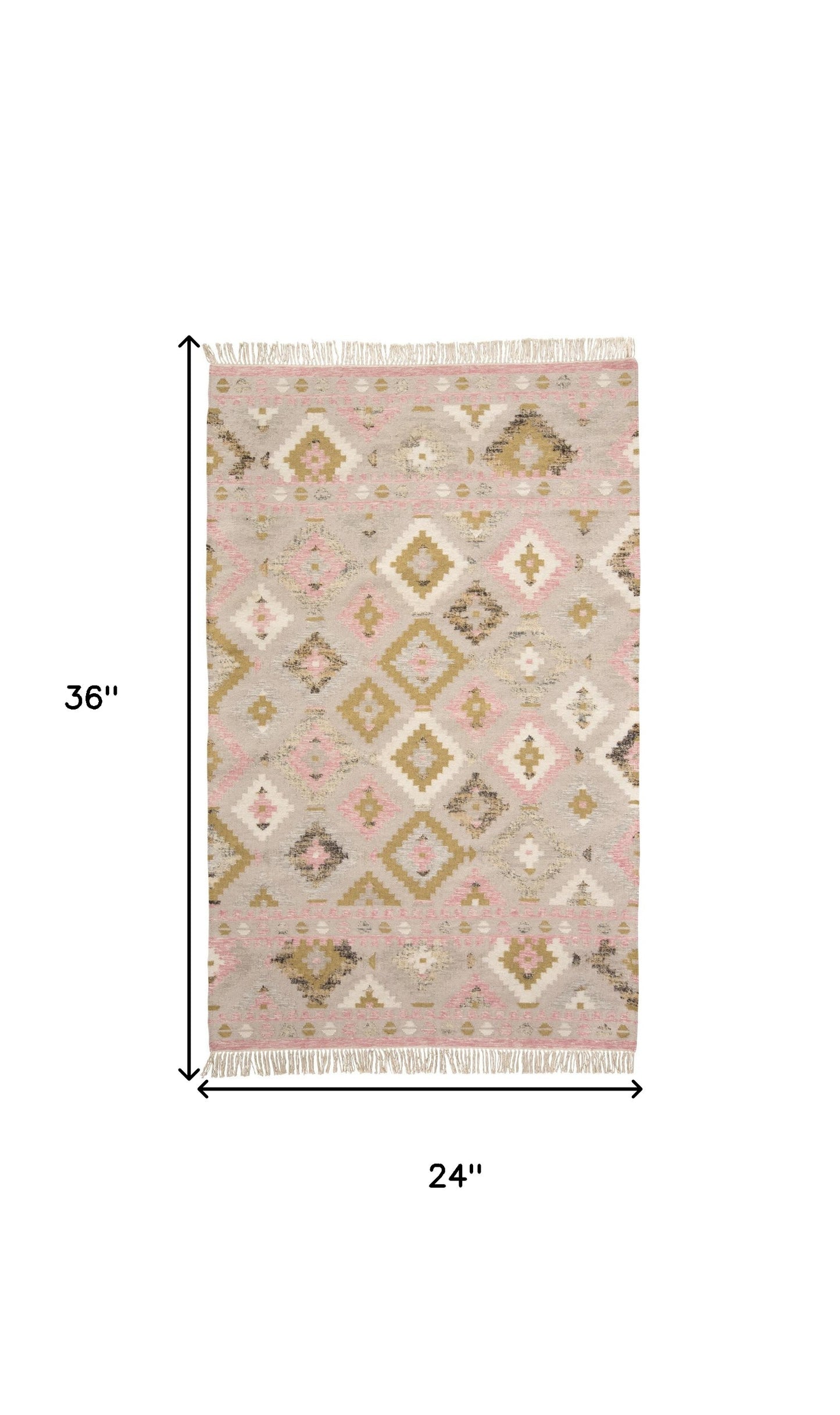 9' X 12' Pink Gold And Taupe Wool Geometric Dhurrie Flatweave Handmade Area Rug With Fringe