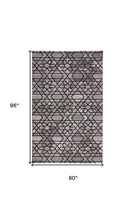 8' X 10' Black and Taupe Wool Paisley Hand Tufted Area Rug