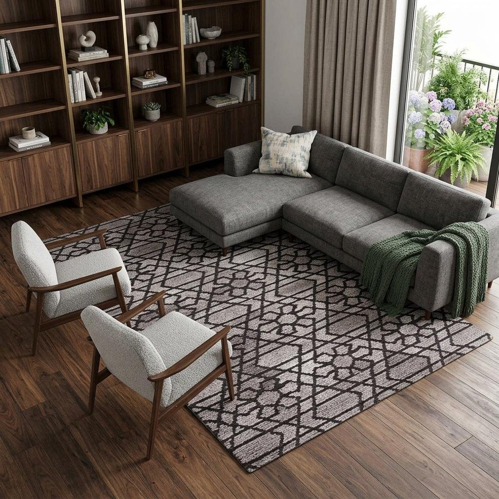 8' X 10' Black and Taupe Wool Paisley Hand Tufted Area Rug