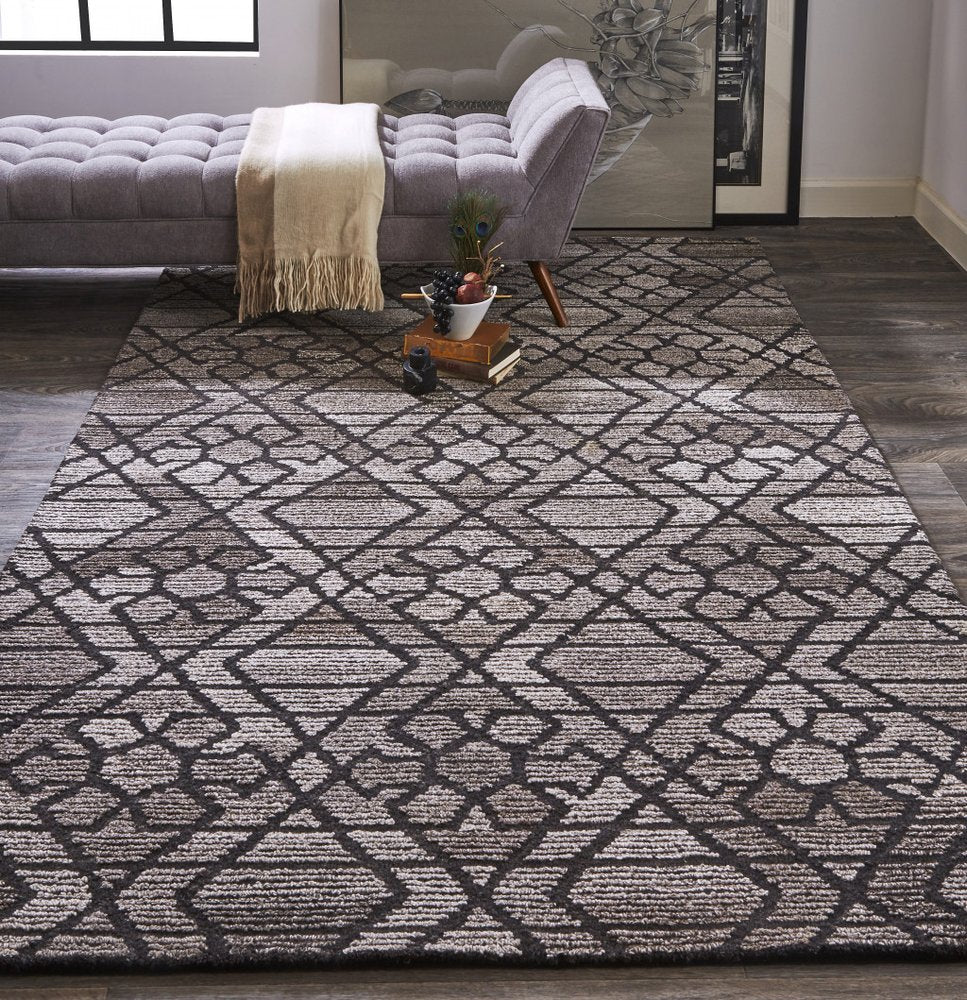 5' X 8' Black and Taupe Wool Paisley Hand Tufted Area Rug