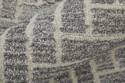 8' x 10' Tan and Gray Wool Geometric Hand Tufted Area Rug
