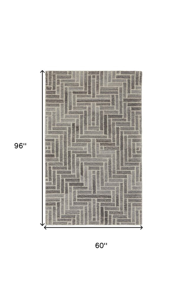 10' X 14' Tan and Gray Wool Geometric Hand Tufted Area Rug