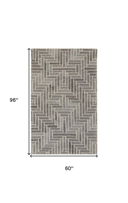 10' X 14' Tan and Gray Wool Geometric Hand Tufted Area Rug
