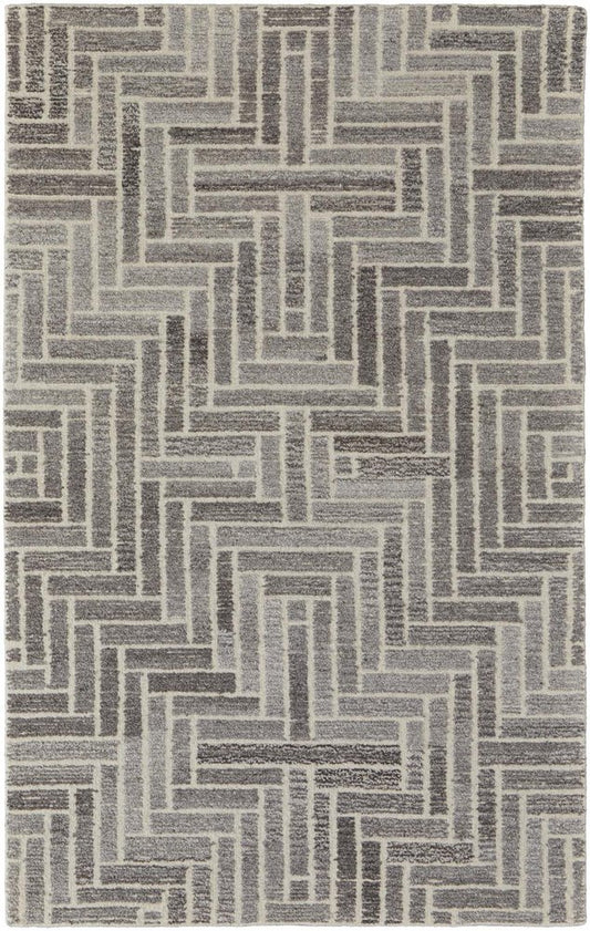 9' X 12' Tan and Gray Wool Geometric Hand Tufted Area Rug