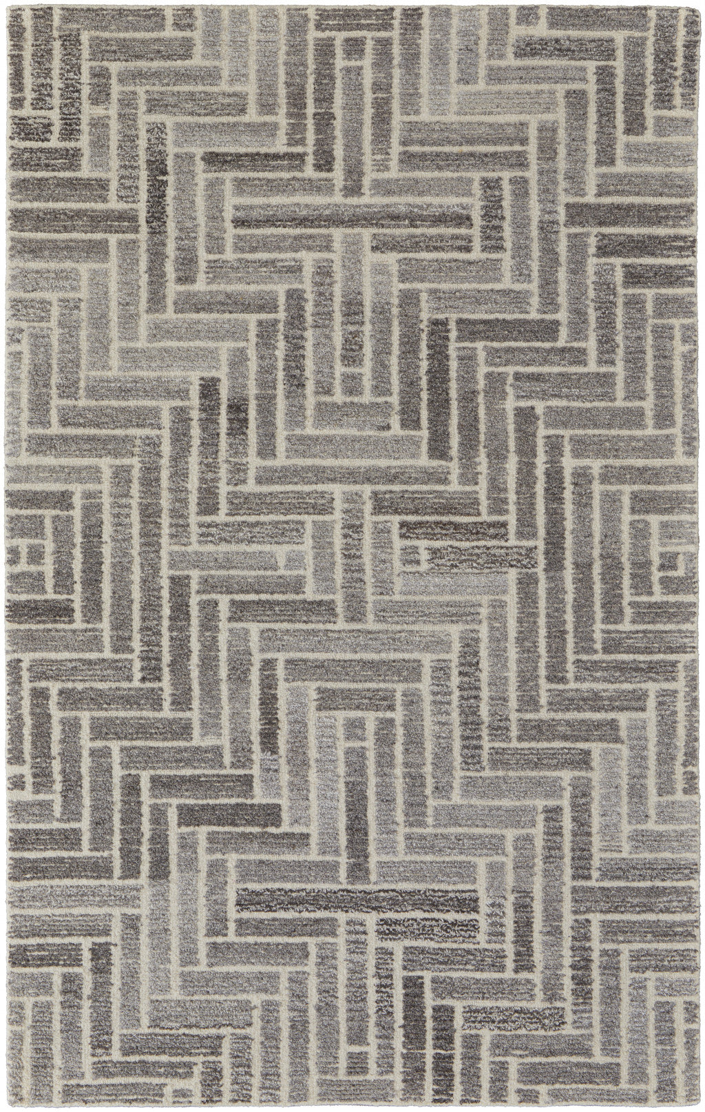 5' X 8' Tan and Gray Wool Geometric Hand Tufted Area Rug