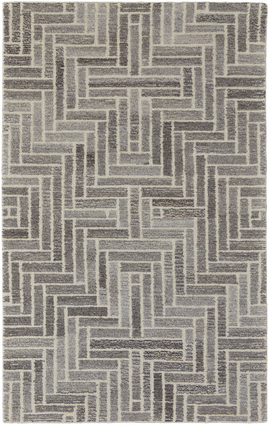 8' X 10' Tan and Gray Wool Geometric Hand Tufted Area Rug