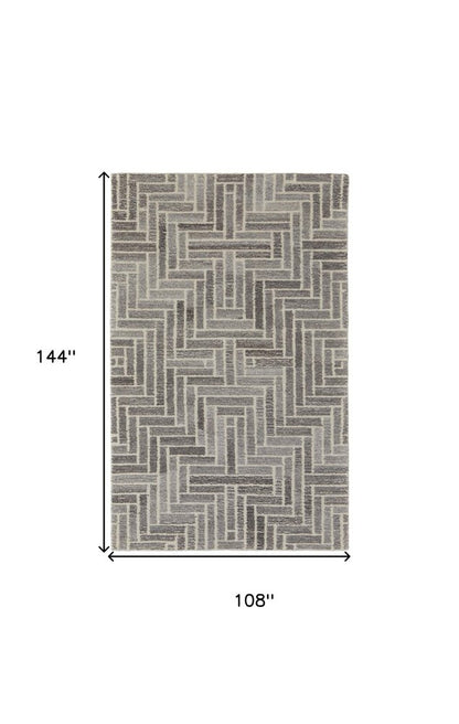 9' X 12' Tan and Gray Wool Geometric Hand Tufted Area Rug