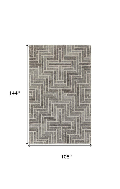 9' X 12' Tan and Gray Wool Geometric Hand Tufted Area Rug