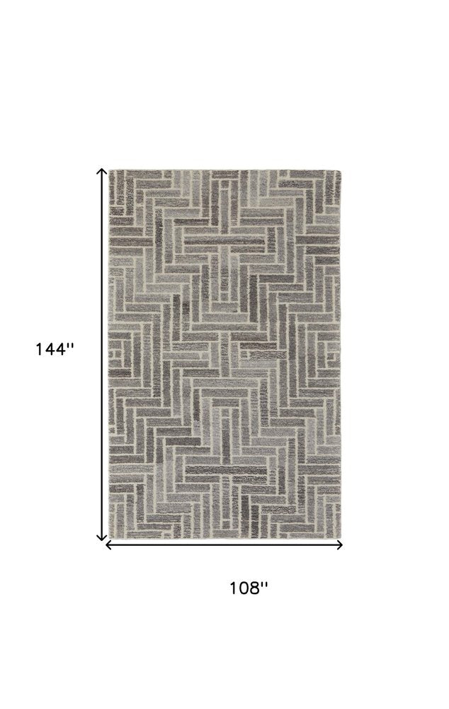 10' X 14' Tan and Gray Wool Geometric Hand Tufted Area Rug