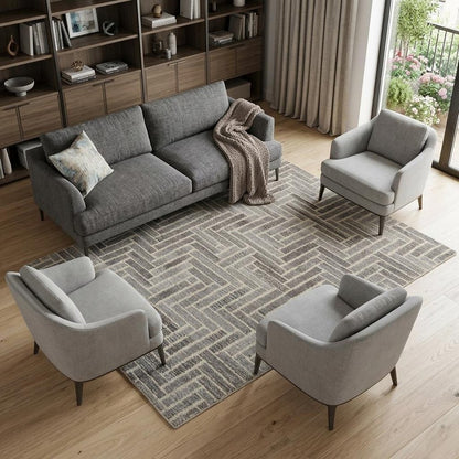 10' Tan and Gray Round Wool Geometric Hand Tufted Area Rug