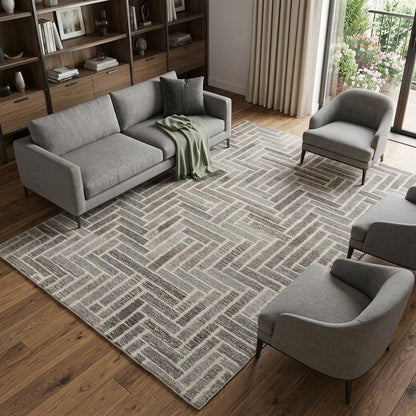 9' X 12' Tan and Gray Wool Geometric Hand Tufted Area Rug