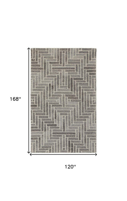 9' X 12' Tan and Gray Wool Geometric Hand Tufted Area Rug