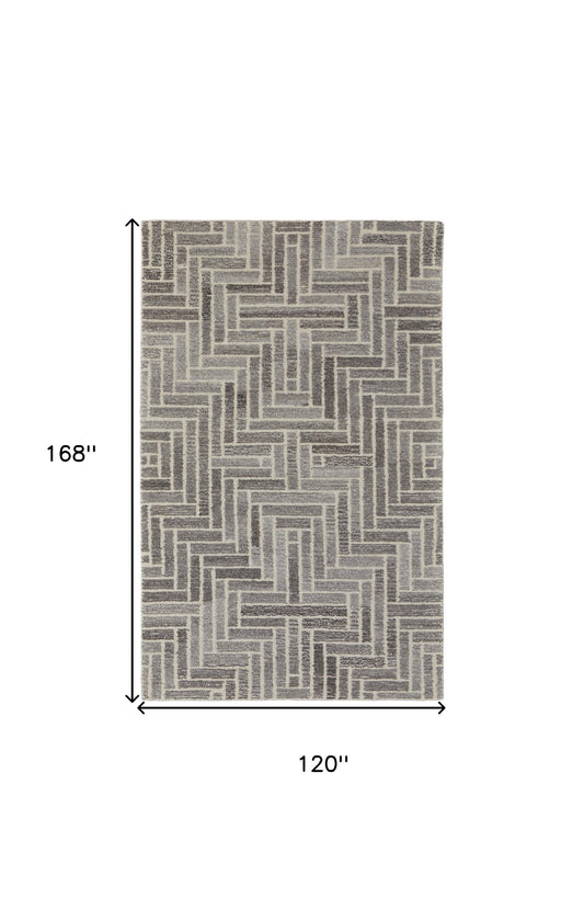 8' X 10' Tan and Gray Wool Geometric Hand Tufted Area Rug