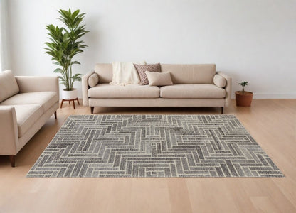 9' X 12' Tan and Gray Wool Geometric Hand Tufted Area Rug