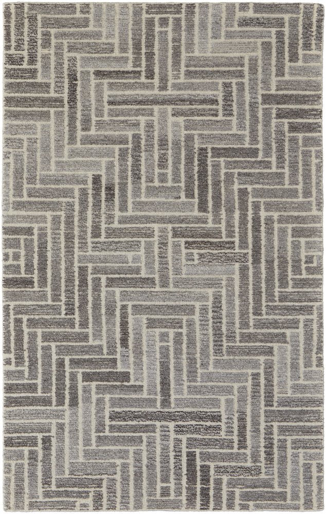 9' X 12' Tan and Gray Wool Geometric Hand Tufted Area Rug
