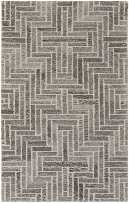 9' X 12' Tan and Gray Wool Geometric Hand Tufted Area Rug
