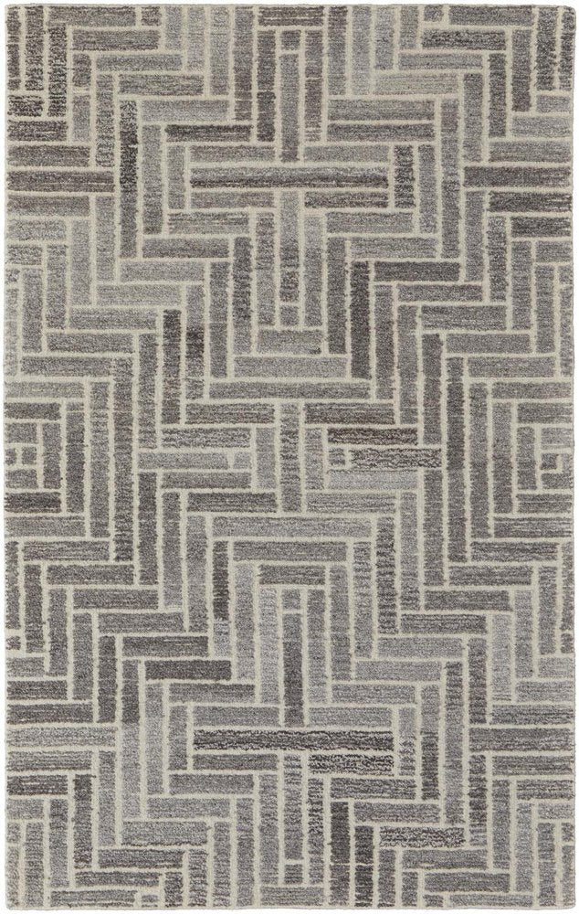 9' X 12' Tan and Gray Wool Geometric Hand Tufted Area Rug