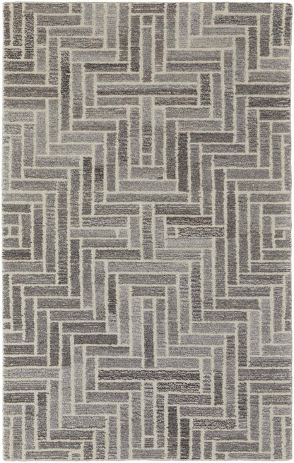9' X 12' Tan and Gray Wool Geometric Hand Tufted Area Rug