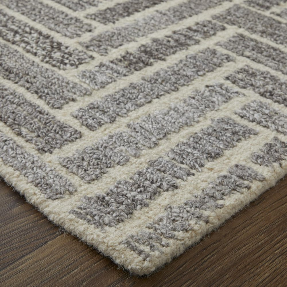 9' X 12' Tan and Gray Wool Geometric Hand Tufted Area Rug