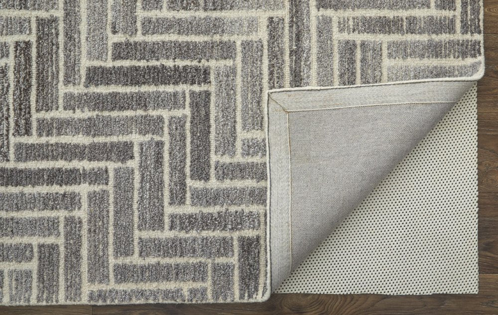 9' X 12' Tan and Gray Wool Geometric Hand Tufted Area Rug