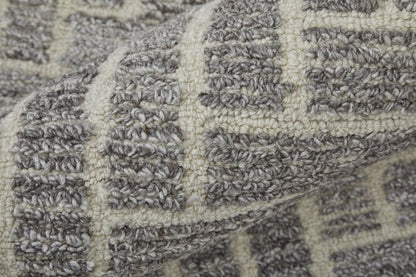 9' X 12' Tan and Gray Wool Geometric Hand Tufted Area Rug
