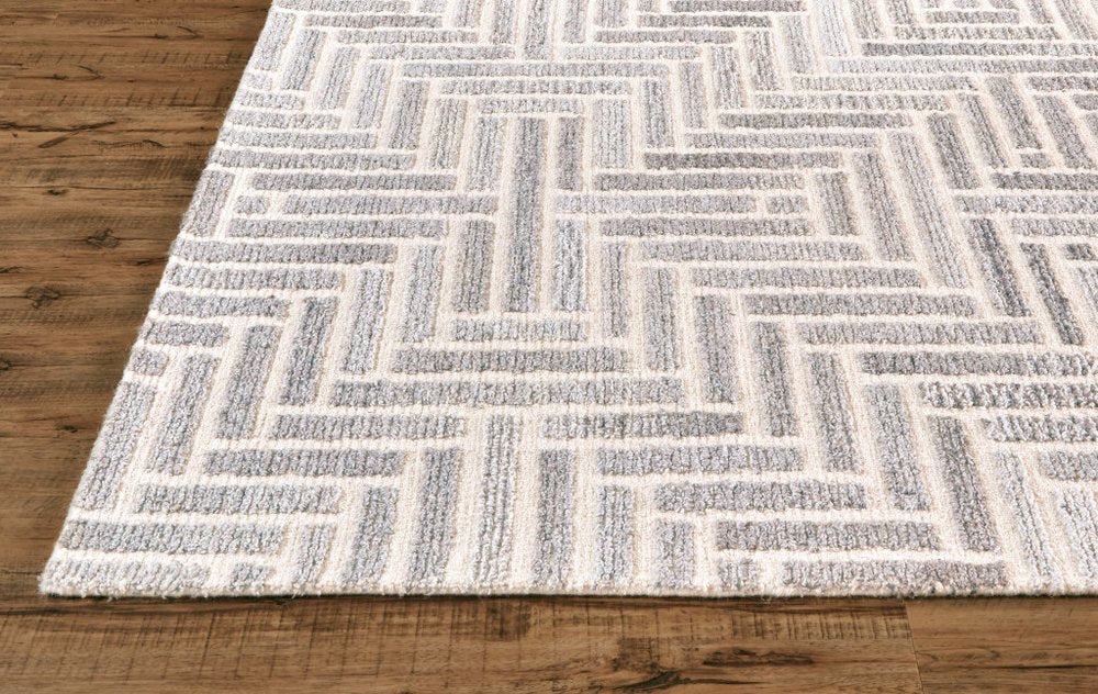 9' X 12' Tan and Gray Wool Geometric Hand Tufted Area Rug