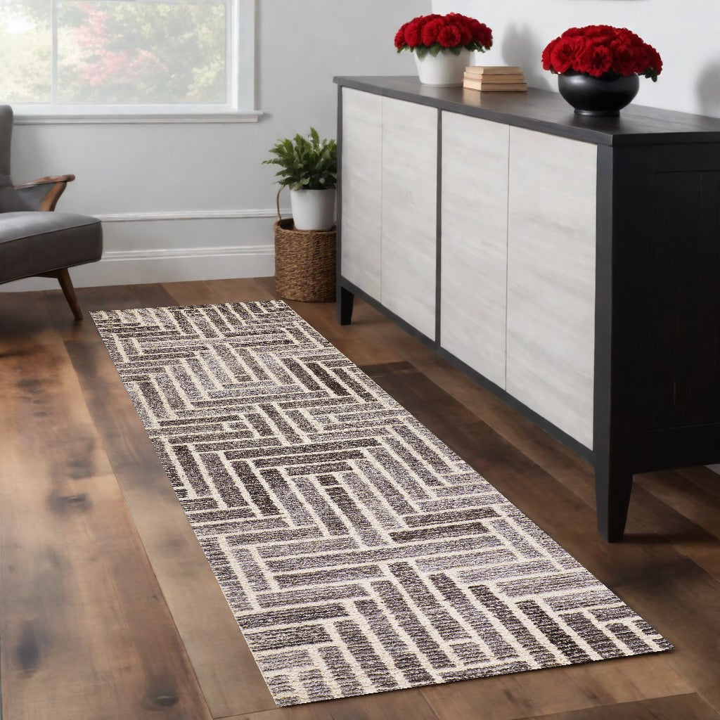 5' X 8' Tan and Gray Wool Geometric Hand Tufted Area Rug