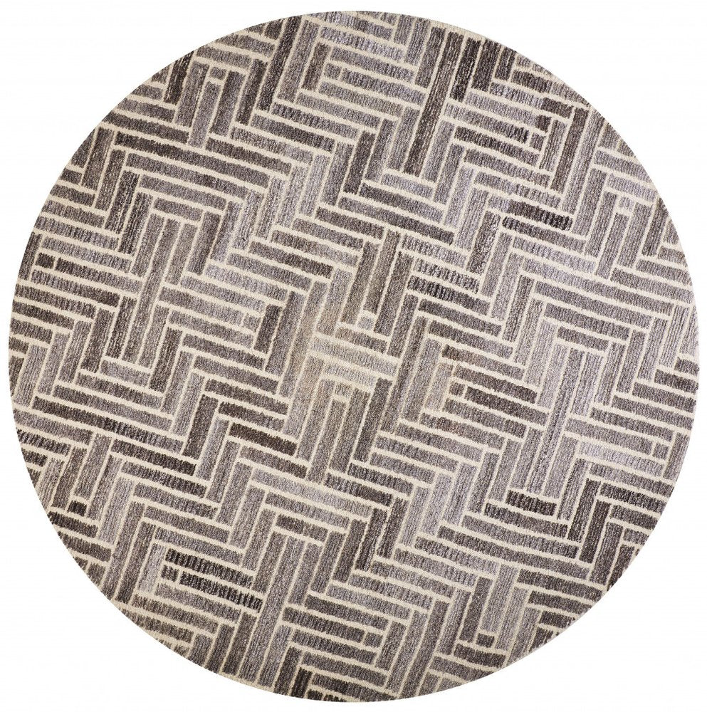 9' X 12' Tan and Gray Wool Geometric Hand Tufted Area Rug