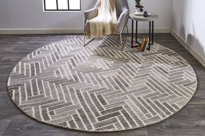 9' X 12' Tan and Gray Wool Geometric Hand Tufted Area Rug