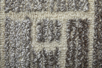 9' X 12' Tan and Gray Wool Geometric Hand Tufted Area Rug