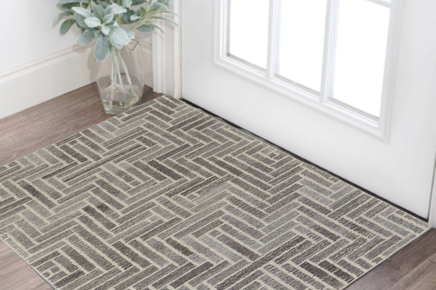 5' X 8' Tan and Gray Wool Geometric Hand Tufted Area Rug