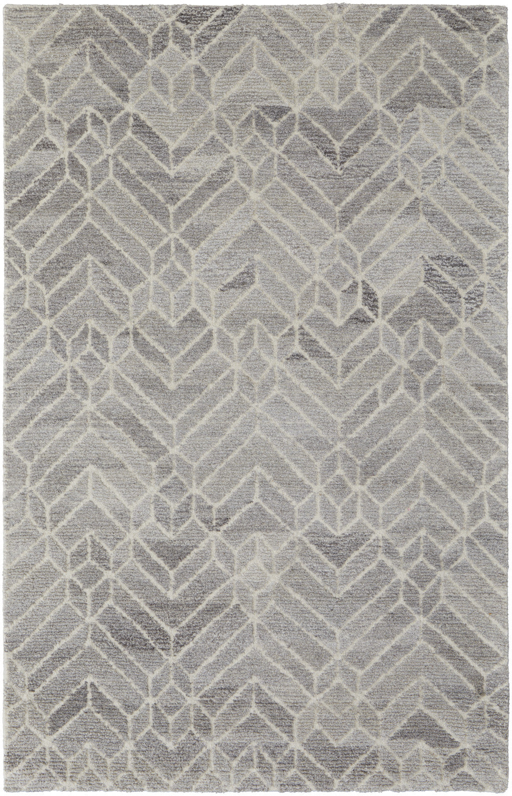 8' Runner Gray and Ivory Wool Geometric Hand Tufted Runner Rug