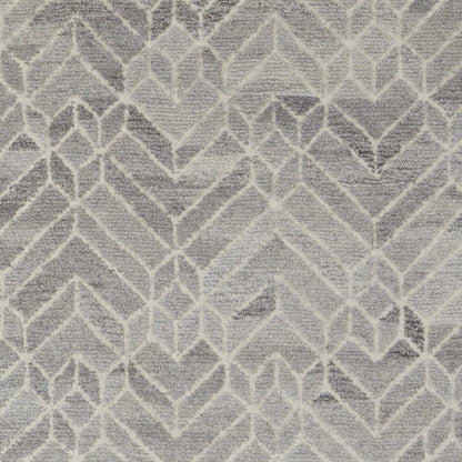 8' Gray and Ivory Round Wool Geometric Hand Tufted Area Rug