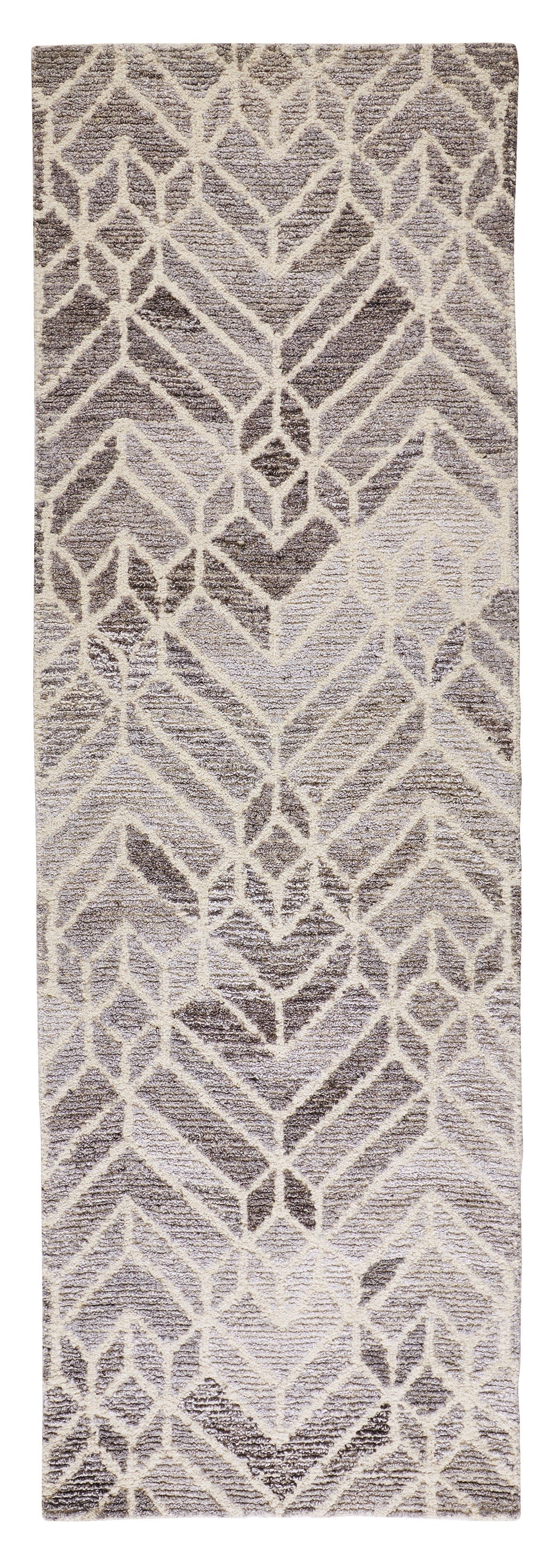 8' Runner Gray and Ivory Wool Geometric Hand Tufted Runner Rug