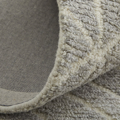 8' Gray and Ivory Round Wool Geometric Hand Tufted Area Rug